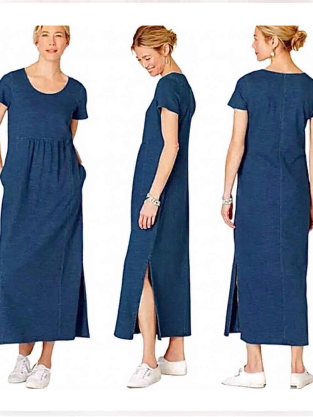 pure Jill Casual Navy Short-Sleeve Maxi Dress with Side Slit
